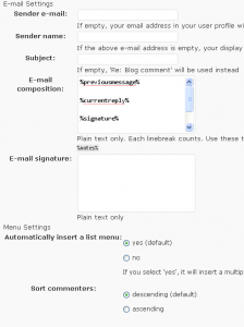 Comment Mailer settings