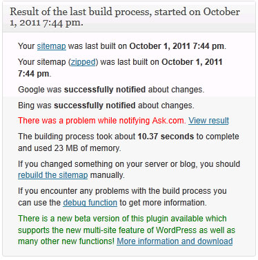 Generate sitemap results