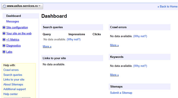 No data to Google Webmaster Tools
